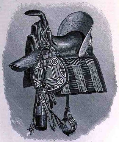 Saddle, saddle-bags and spear-case of a Baghirmi chief, from The History of Mankind, Vol.III, Prof. Friedrich Ratzel, 1898 by English School